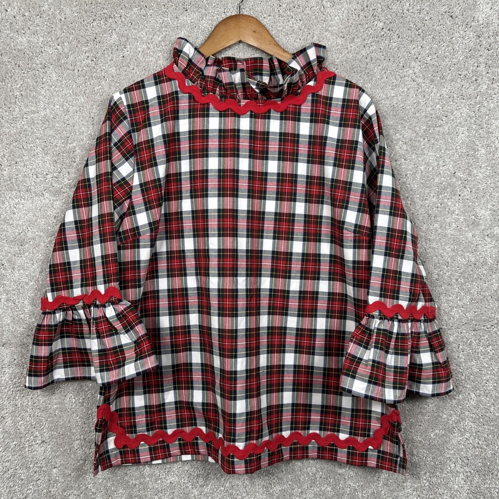 Elizabeth Wilson Shirt Katherine Ruffle Neck Red Gingham Top Size XXL Holiday